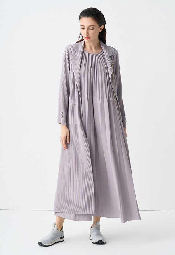 Choice Long Sleeves Pleated Maxi Jacket Grey