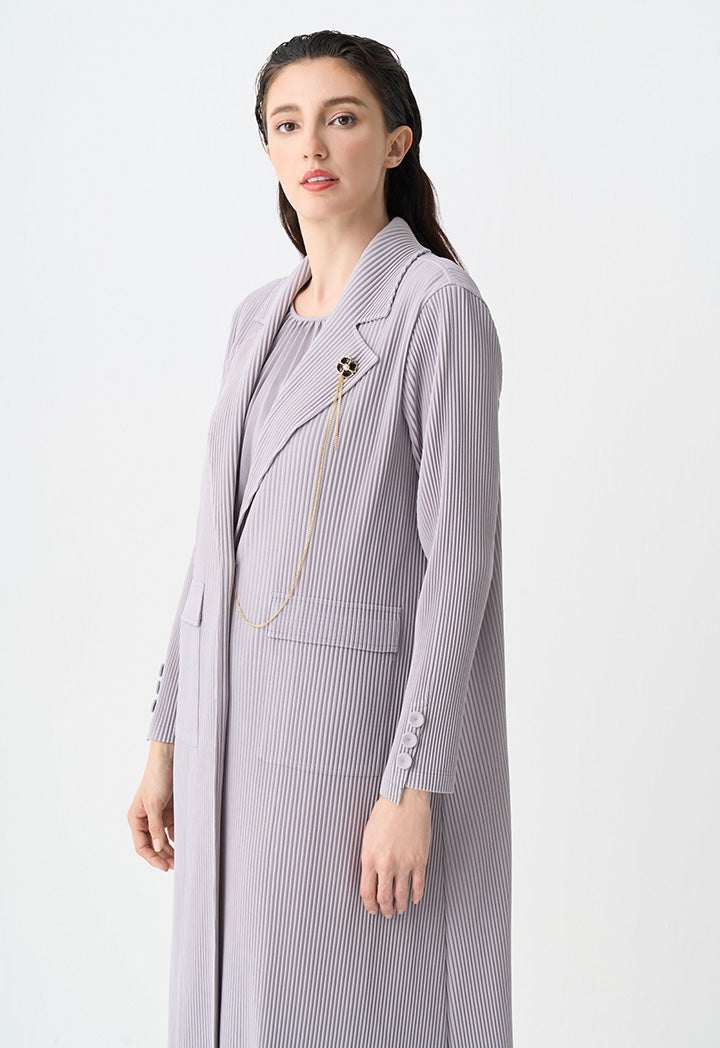 Choice Long Sleeves Pleated Maxi Jacket Grey