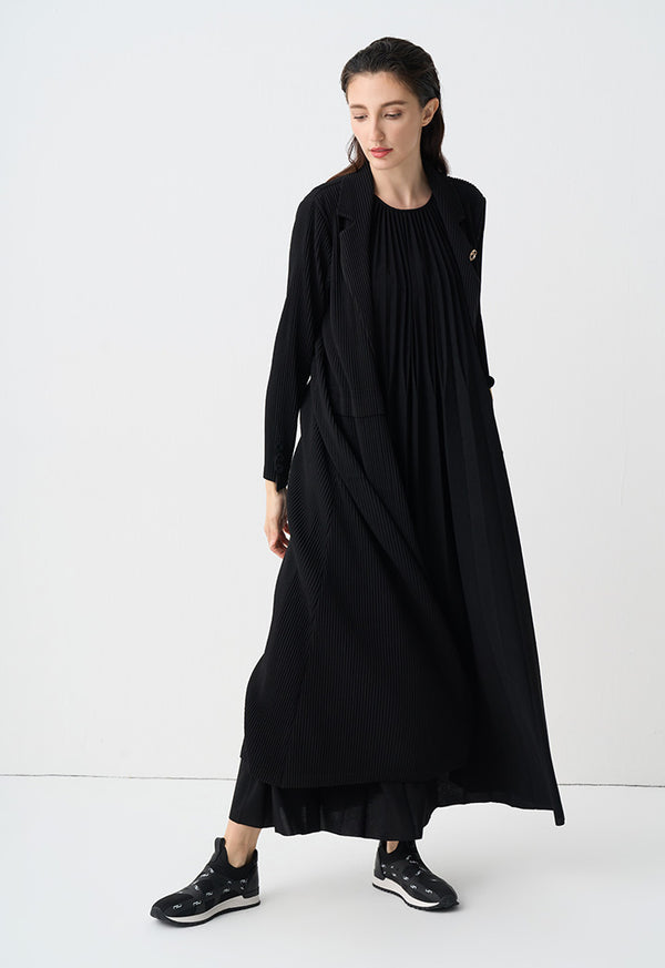 Choice Long Sleeves Pleated Maxi Jacket Black