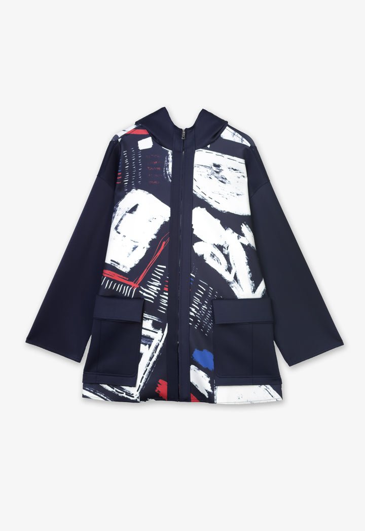 Choice Printed Drop Shoulders Midi Jacket  Navy