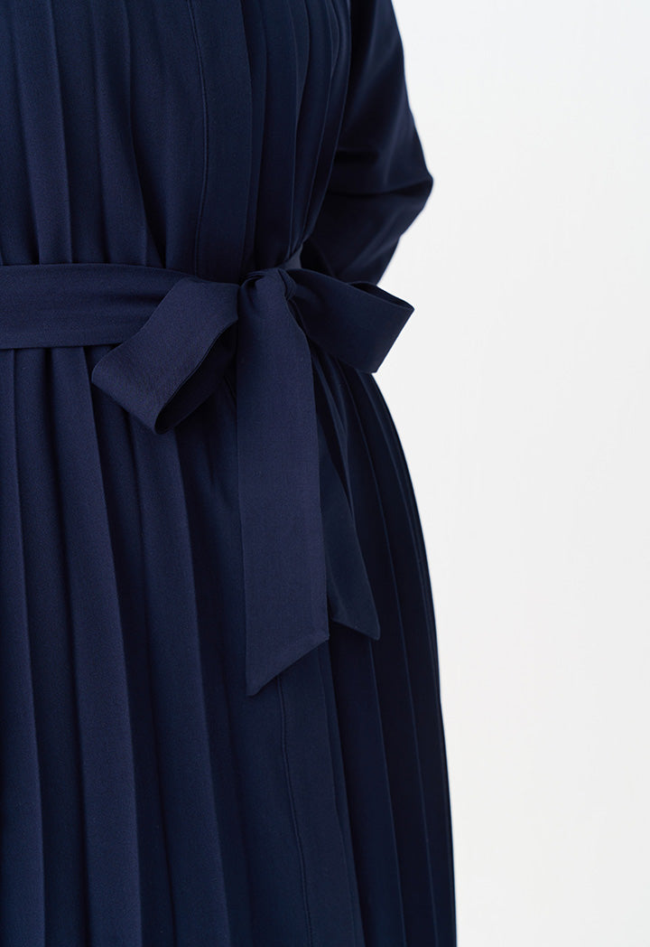 Choice Single Tone Pleated Maxi Shirt Dress Indigo