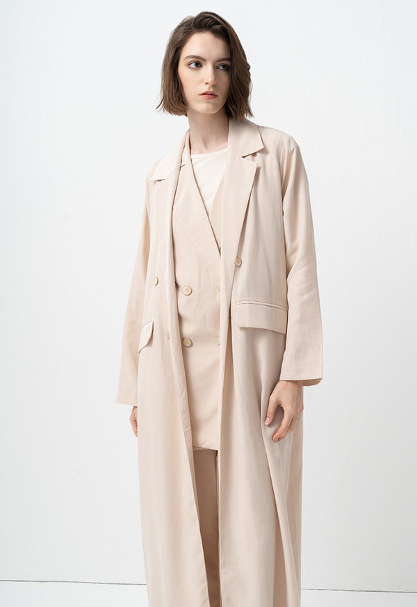 Choice Solid Notched Collar Belted Jacket Beige