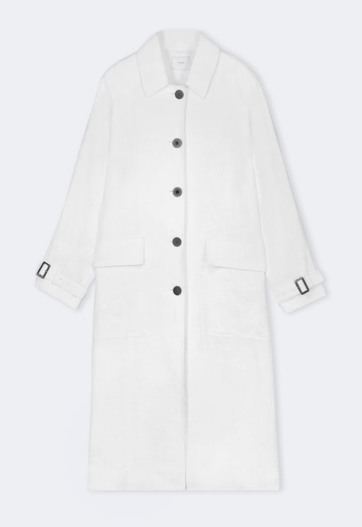 Choice Single Tone Long Sleeve Textured Coat Off White