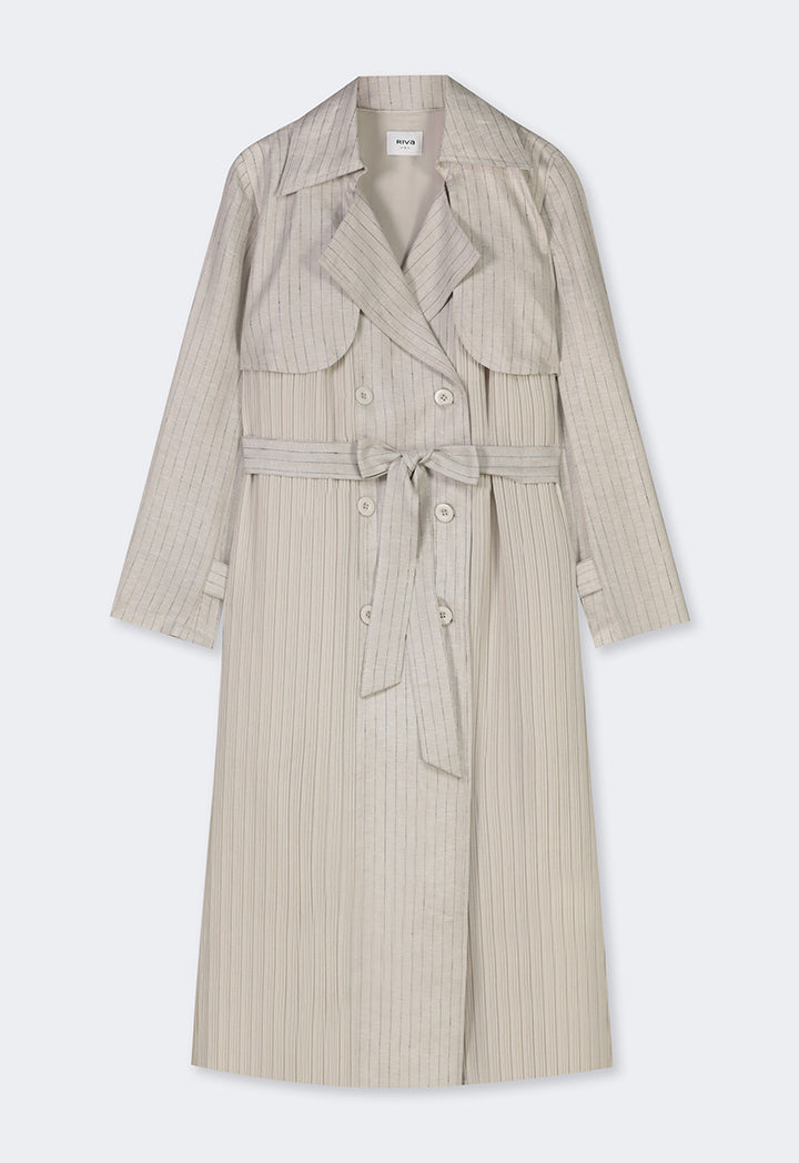 Choice Striped Belted Midi Coat Beige