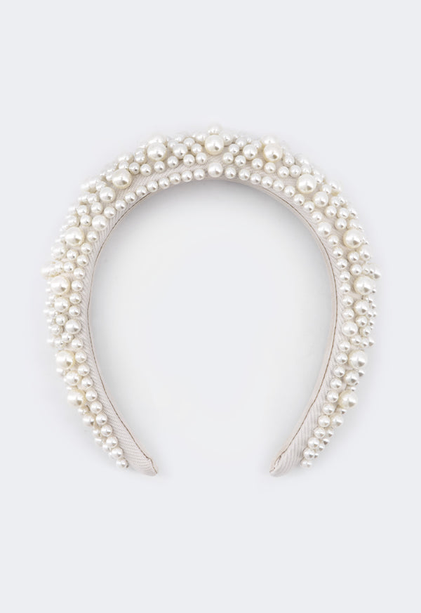 Choice Faux Pearls Embellished Headband White