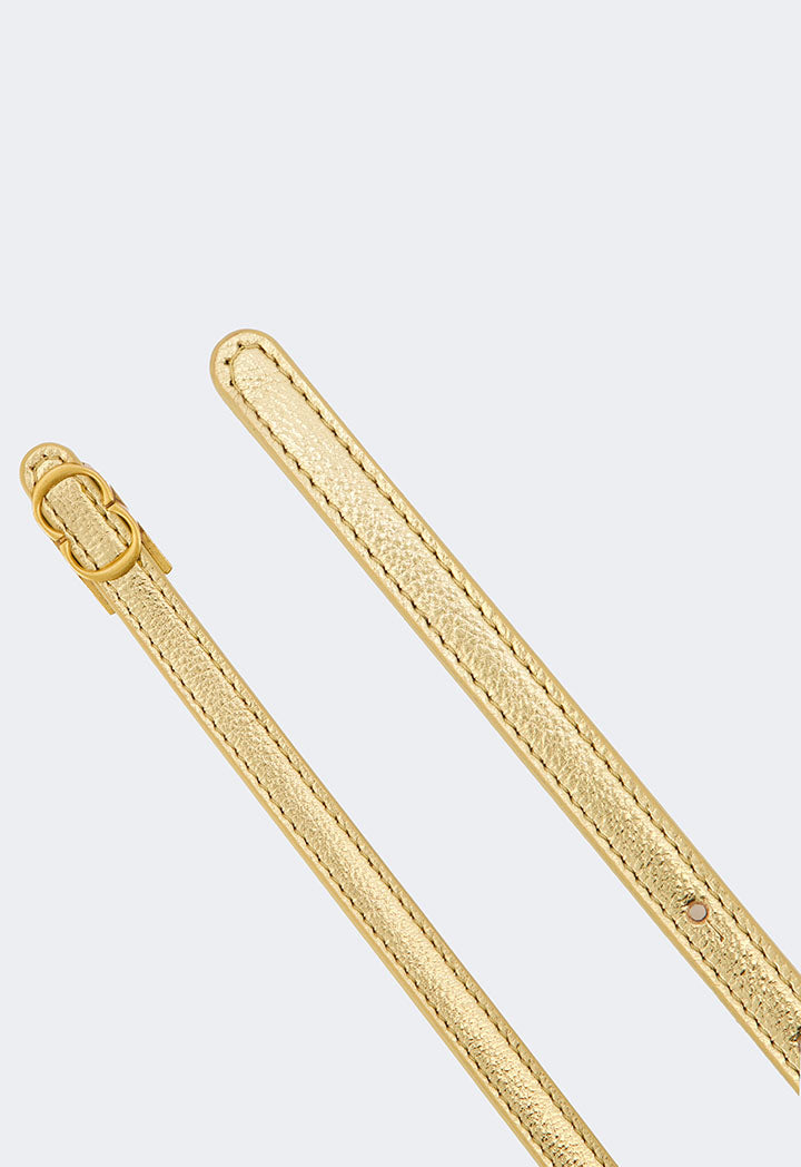 Choice Monogram Buckle Metallic Belt Gold