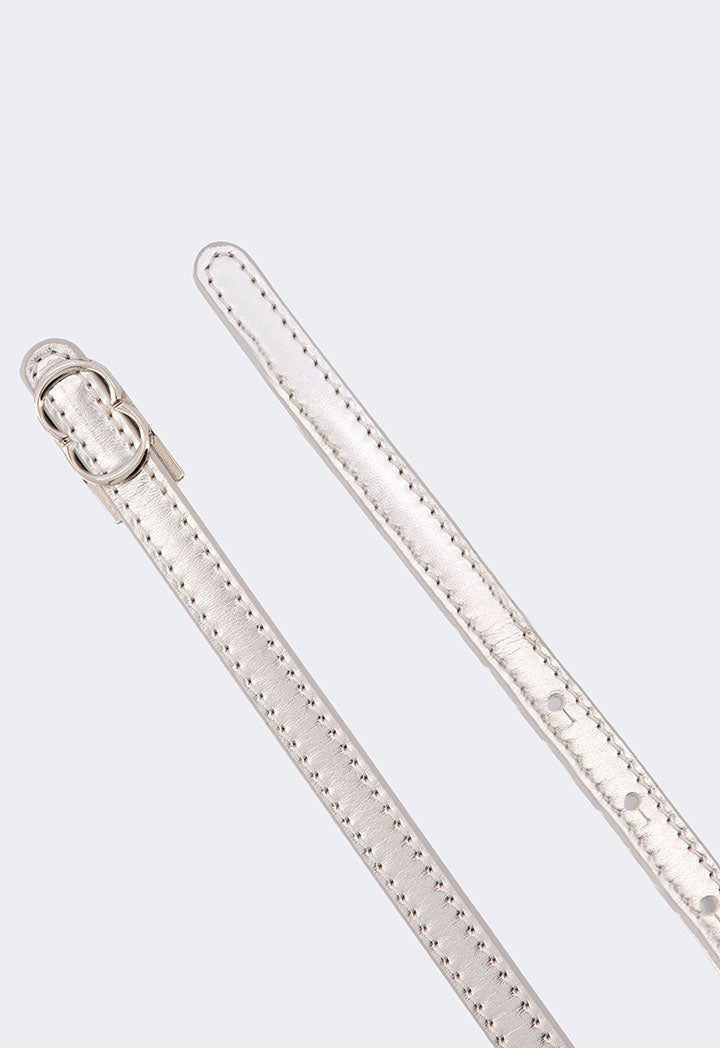 Choice Monogram Buckle Metallic Belt Silver