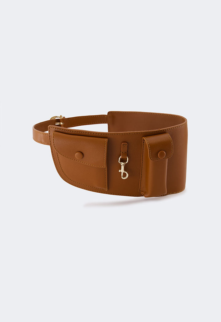 Choice Pu Leather Belt With Pockets Brown