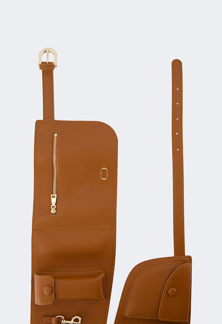 Choice Pu Leather Belt With Pockets Brown
