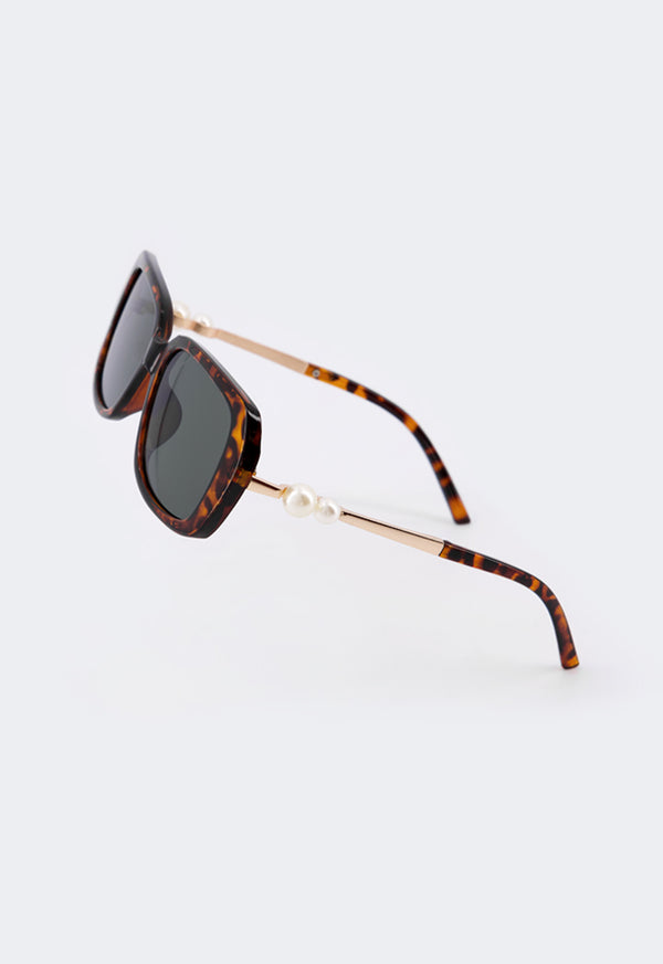 Choice Faux Pearls Tortoiseshell Sunglasses Dark Brown