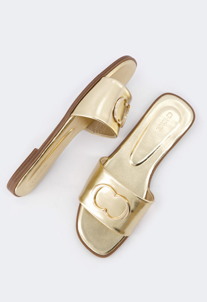 Choice Monogram Metallic Flats Gold