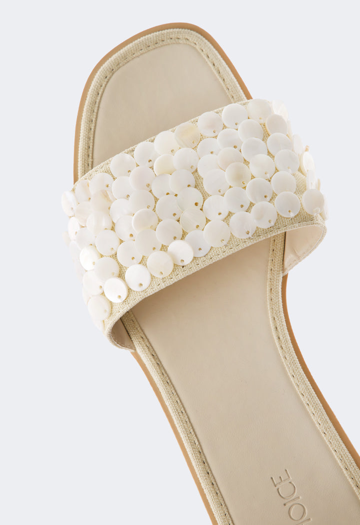 Choice Mother Of Pearls Flat Slippers Cream