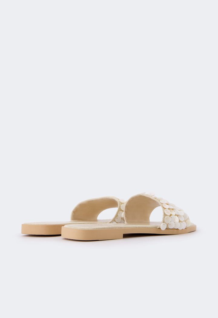Choice Mother Of Pearls Flat Slippers Cream