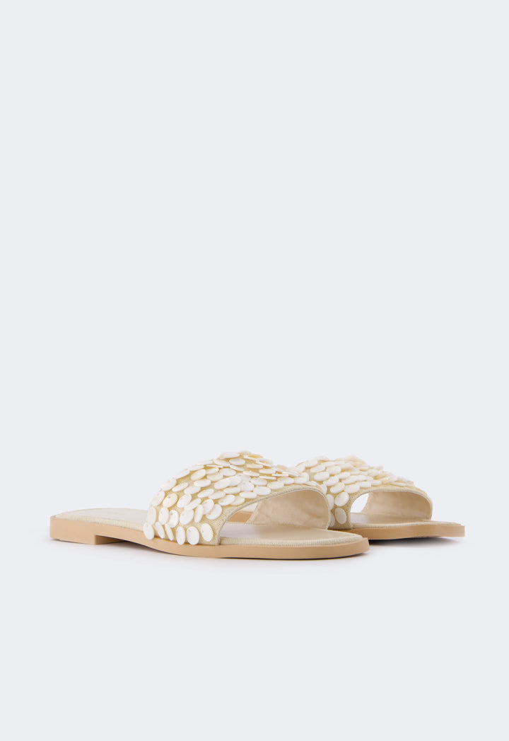Choice Mother Of Pearls Flat Slippers Cream