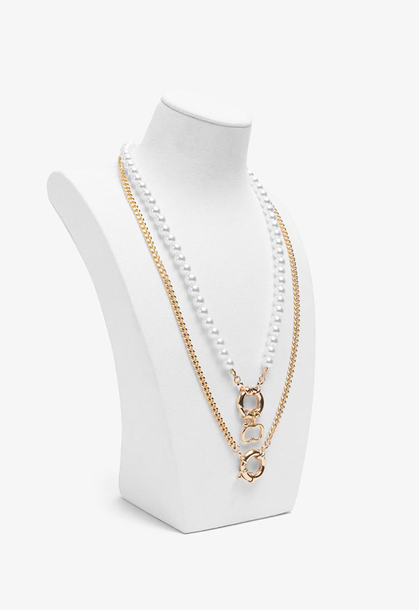 Choice Monogram Chain Faux Pearls Necklace Gold