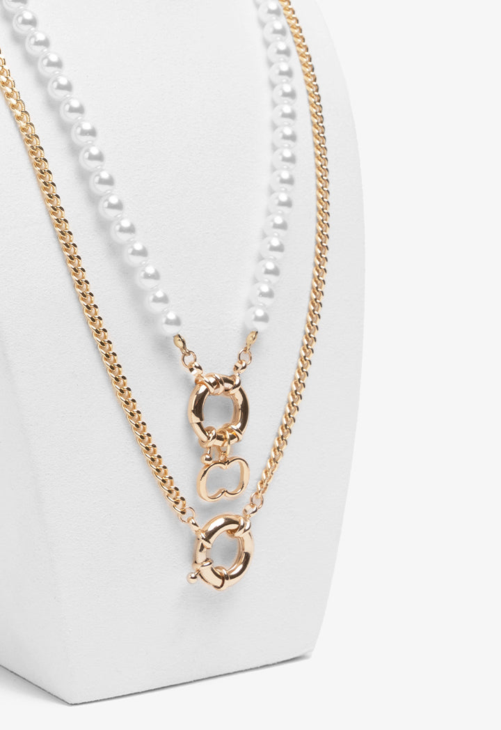 Choice Monogram Chain Faux Pearls Necklace Gold