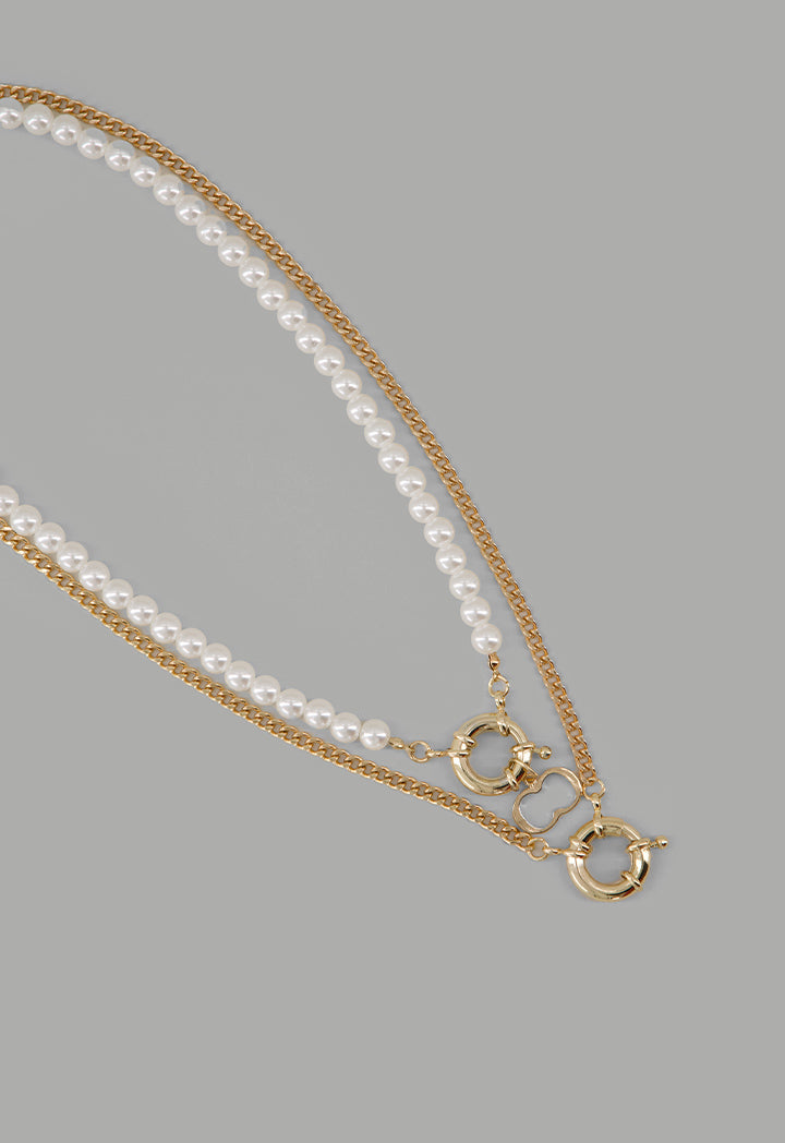 Choice Faux Pearl Chain Monogram Necklace Off White