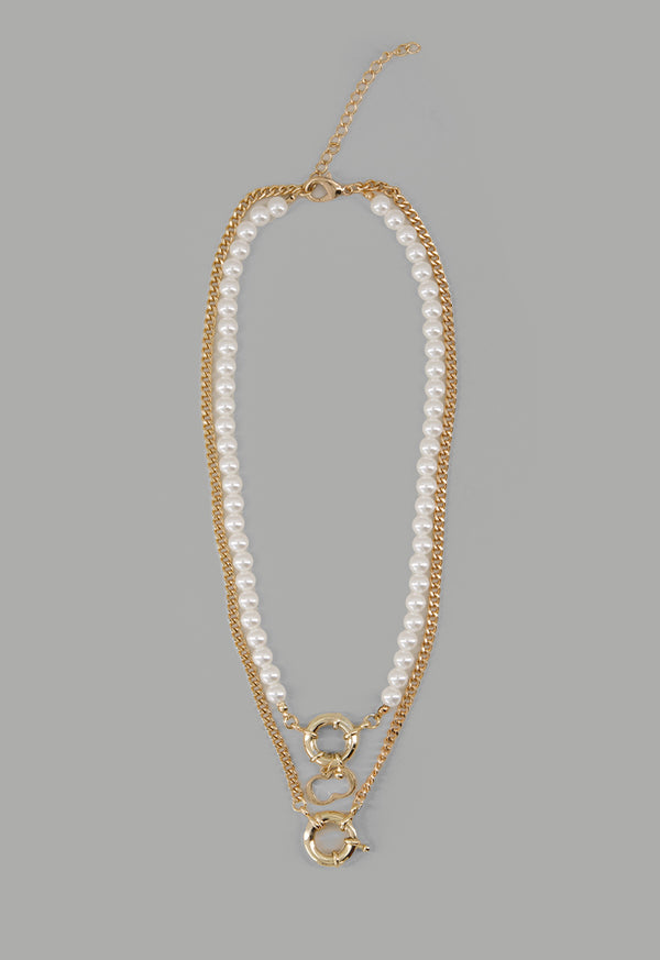 Choice Faux Pearl Chain Monogram Necklace Off White