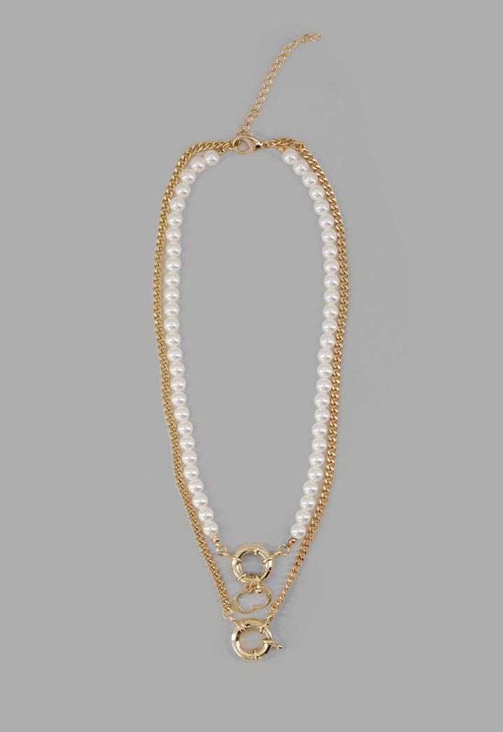 Choice Faux Pearl Chain Monogram Necklace Off White