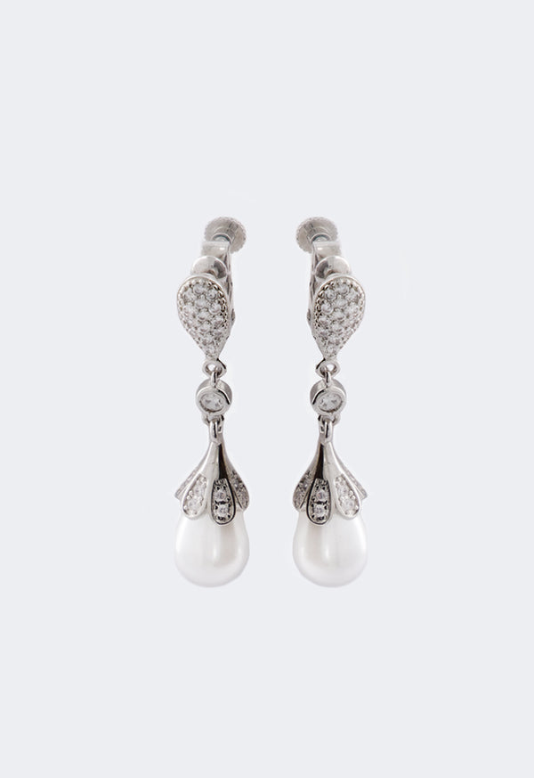 Choice Crystal Embellished Faux Pearls Drop Earrings Silver