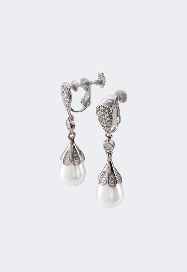 Choice Crystal Embellished Faux Pearls Drop Earrings Silver