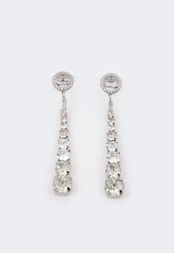 Choice Square Cut Crystal Long Earrings Silver