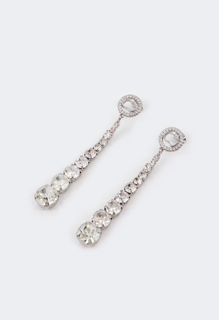Choice Square Cut Crystal Long Earrings Silver