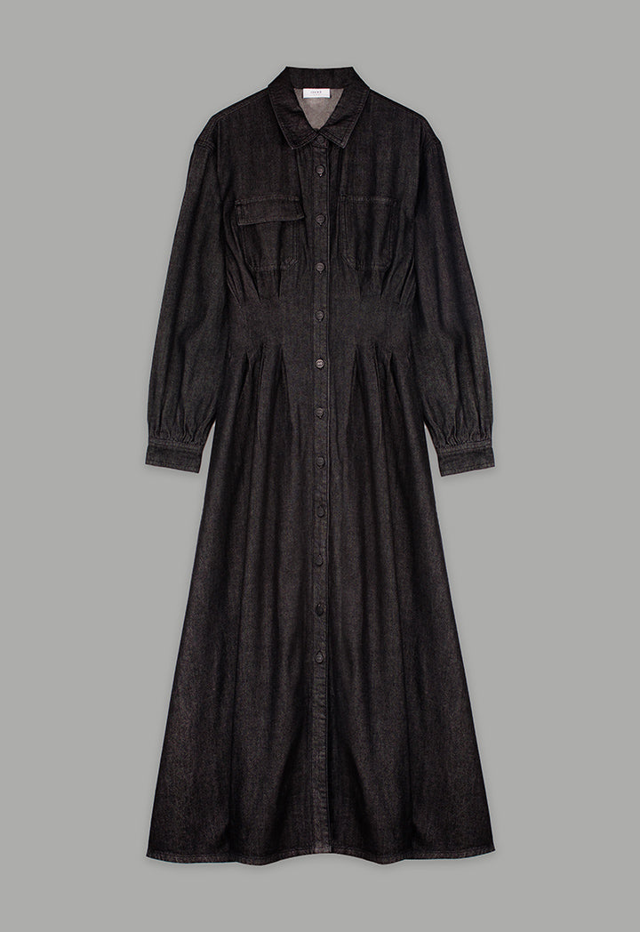 Choice Long Sleeve Denim Dress Black