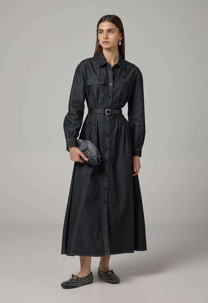 Choice Long Sleeve Denim Dress Black
