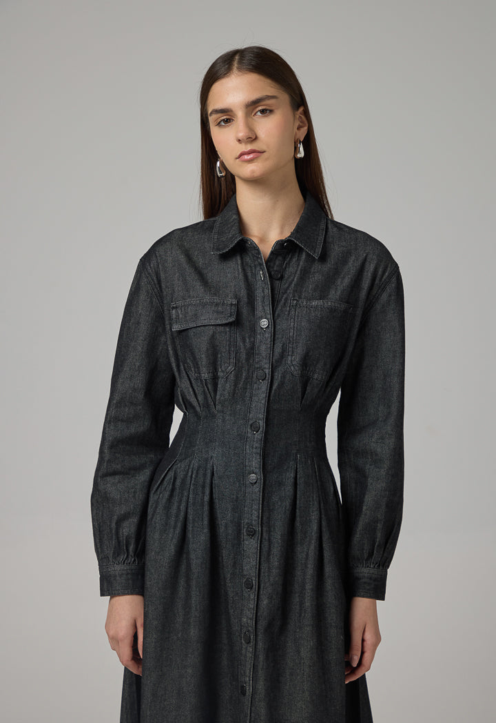 Choice Long Sleeve Denim Dress Black