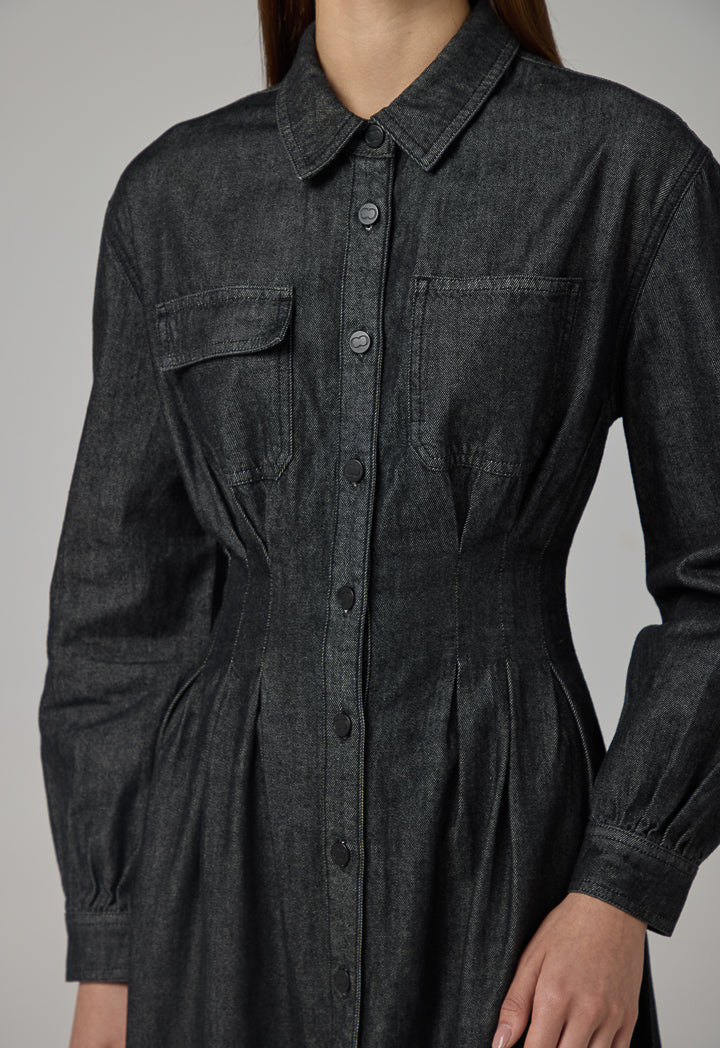 Choice Long Sleeve Denim Dress Black