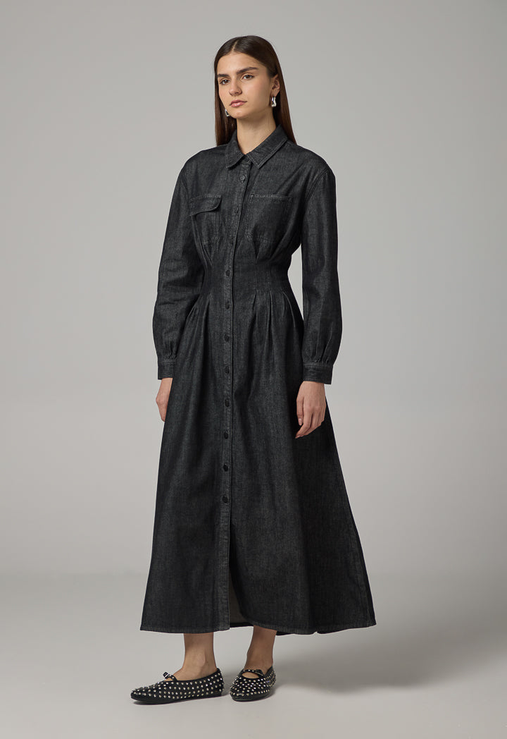 Choice Long Sleeve Denim Dress Black