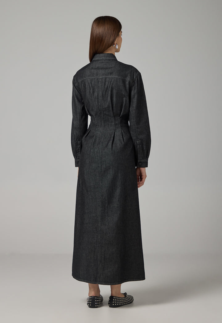 Choice Long Sleeve Denim Dress Black