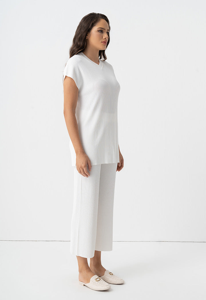 Choice Solid Sleeveless Knitted Top Off White