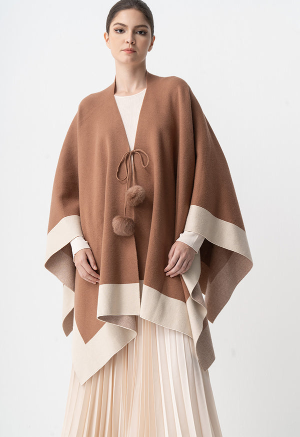 Choice Two Toned Asymmetrical Poncho Camel