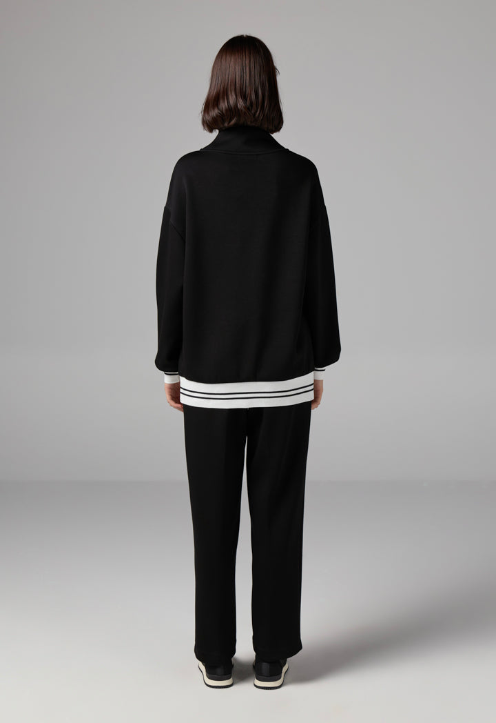 Choice Long Sleeve Contrast Blouse Black