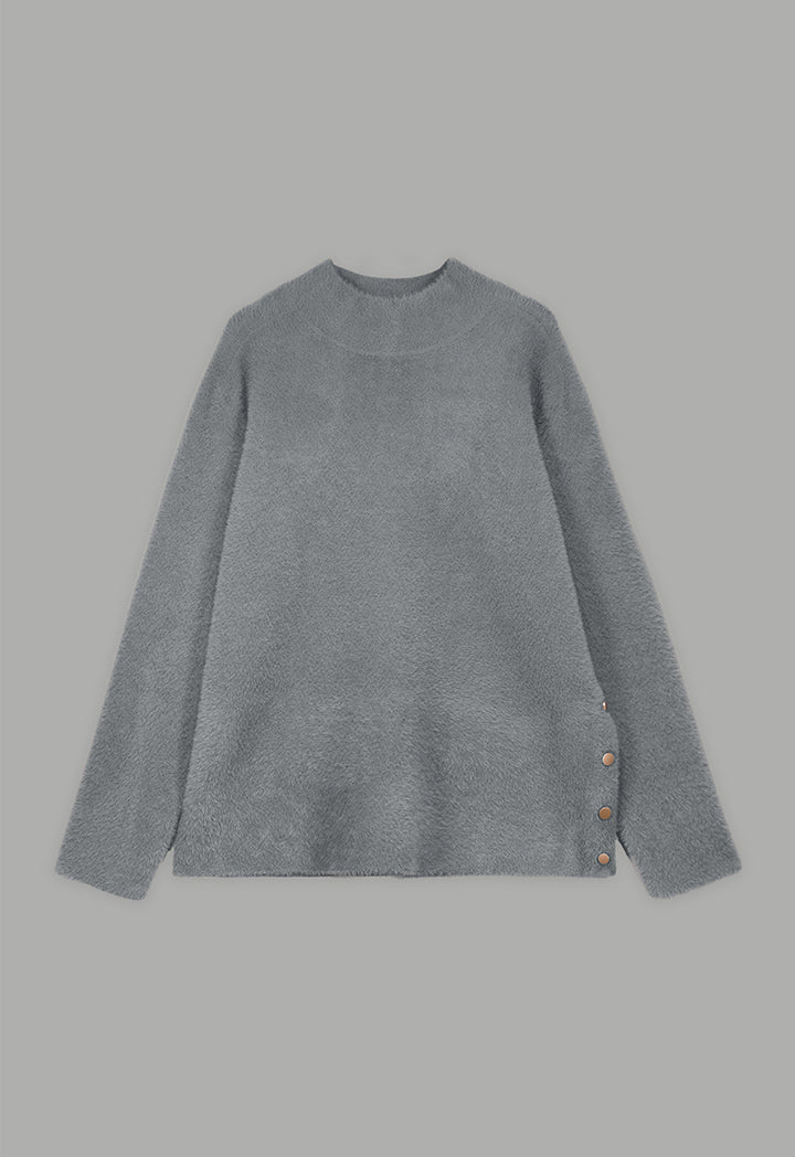 Choice Long Sleeve Knitted Basic Blouse Grey