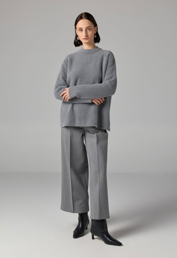 Choice Long Sleeve Knitted Basic Blouse Grey