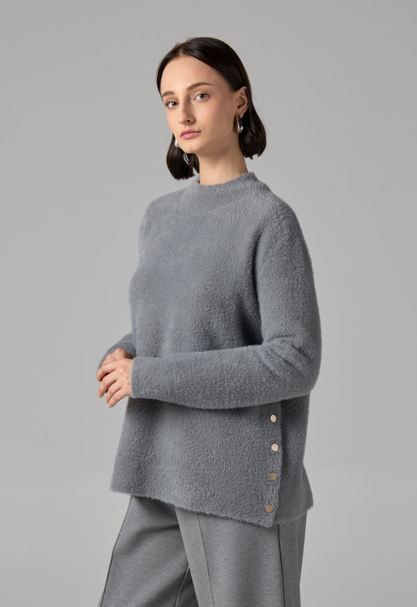 Choice Long Sleeve Knitted Basic Blouse Grey
