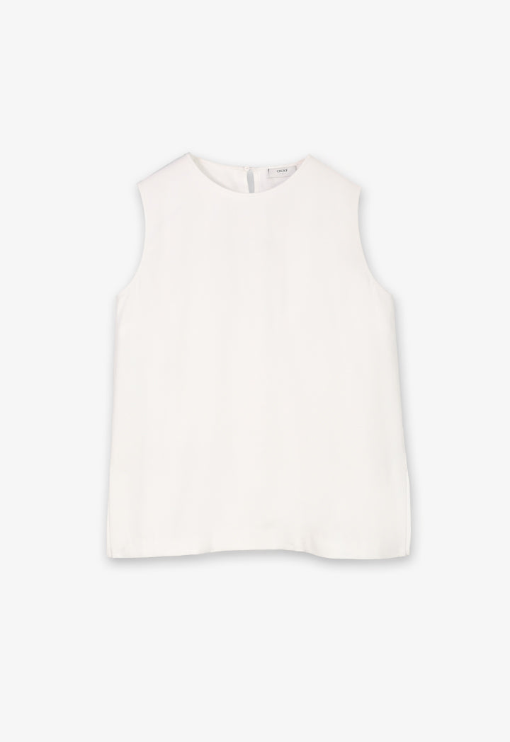 Choice Solid Sleeveless Round Neck Top Off White