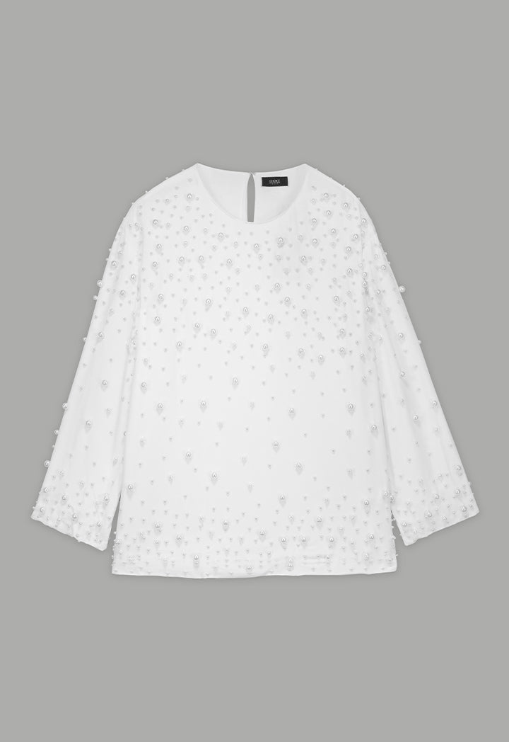 Choice Solid Pearl Embellished Blouse Off White