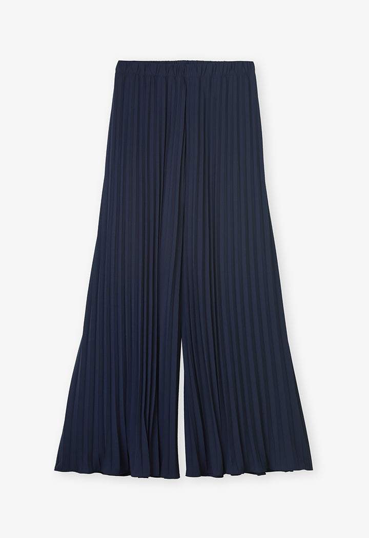 Choice Solid Pleated Wide Legs Trousers Navy