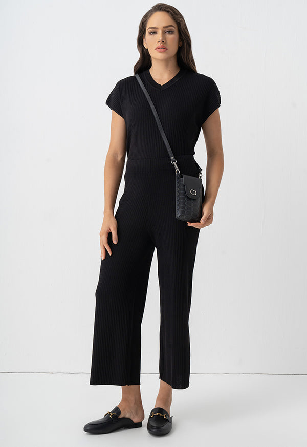 Choice Knitted Solid Straight Leg Trousers Black