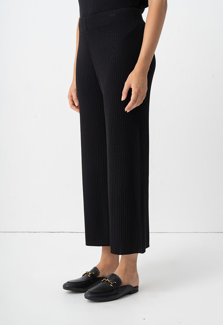 Choice Knitted Solid Straight Leg Trousers Black