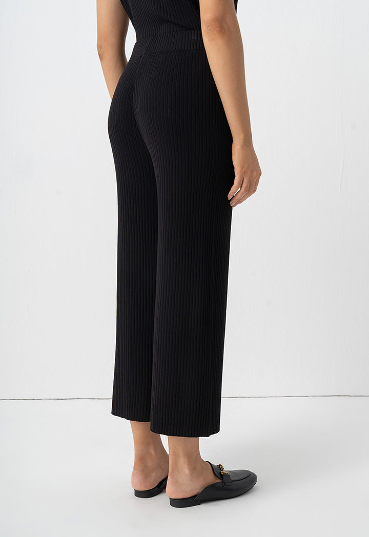 Choice Knitted Solid Straight Leg Trousers Black