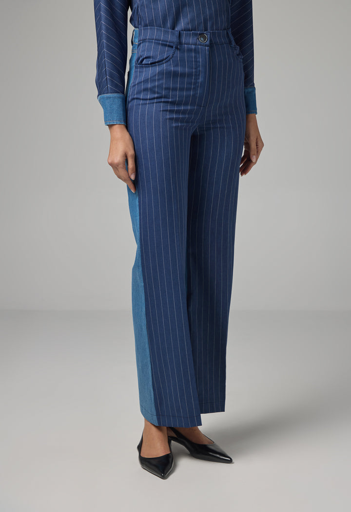 Choice Stripped Trousers With Denim Yoke Blue