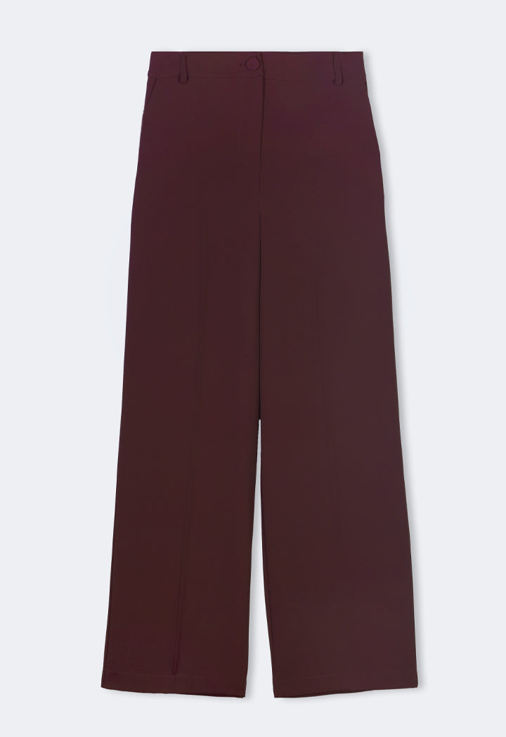 Choice Basic Straight Wide Leg Trousers Burgundy