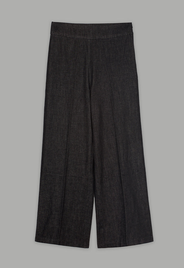 Choice Solid Wide Leg Denim Trousers Black