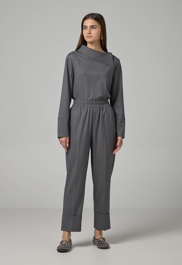 Choice Elasticated Waist Folded Hem Trousers Grey