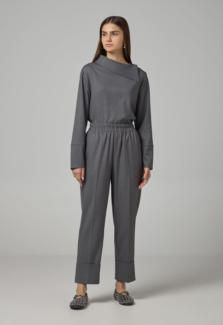 Choice Elasticated Waist Folded Hem Trousers Grey
